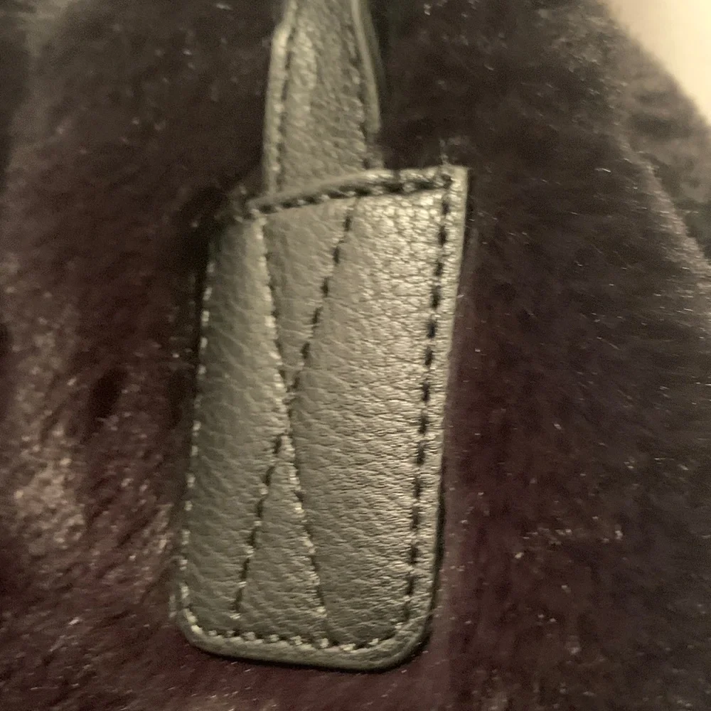 Black Faux Fur Tote with Leather Straps